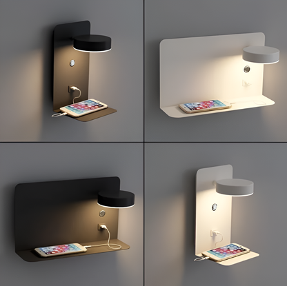 Dimmable Wall Light with Built-In Shelf & USB Charging Port – Bedside & Reading