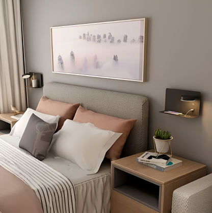 Dimmable Wall Light with Built-In Shelf & USB Charging Port – Bedside & Reading