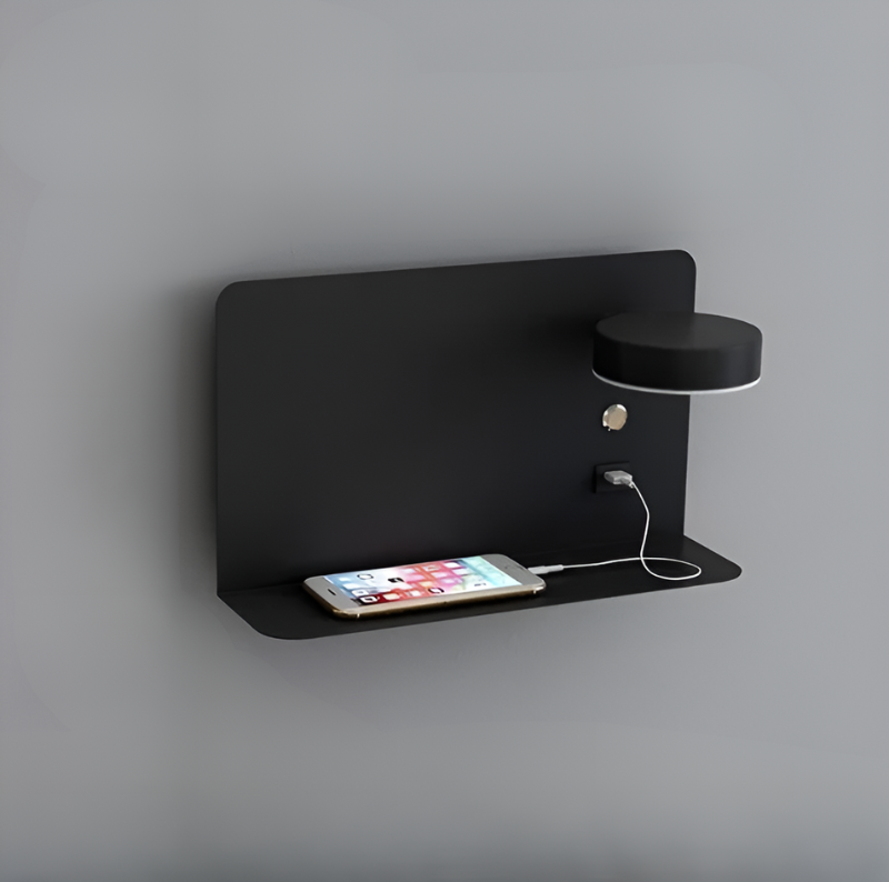 Dimmable Wall Light with Built-In Shelf & USB Charging Port – Bedside & Reading