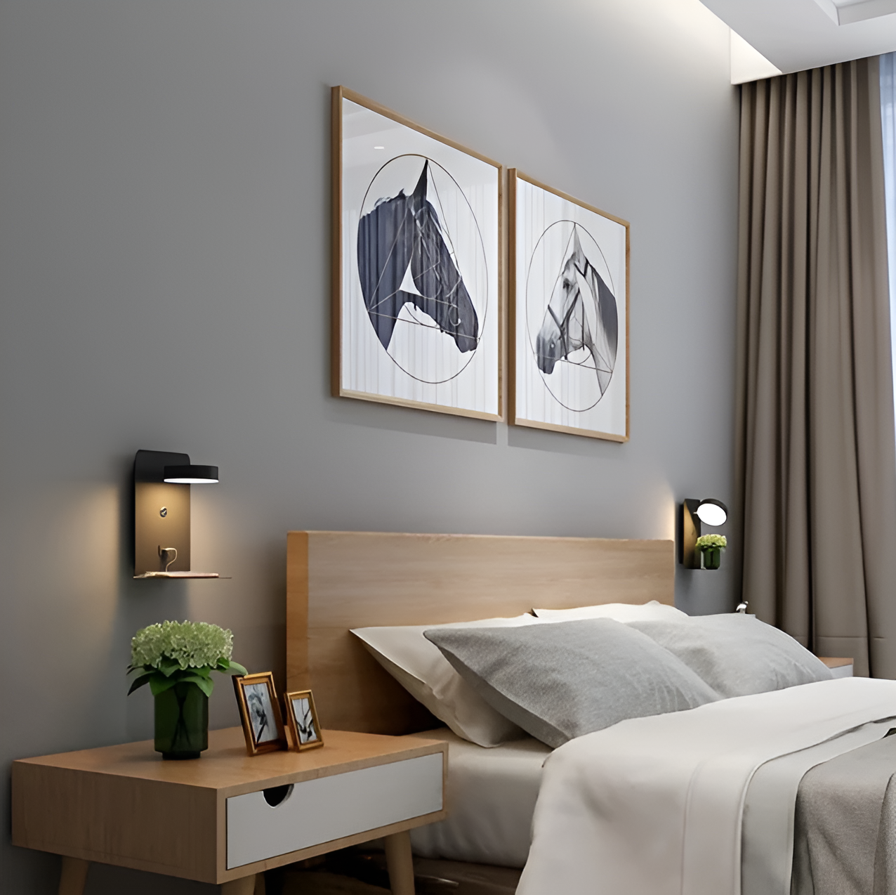 Dimmable Wall Light with Built-In Shelf & USB Charging Port – Bedside & Reading