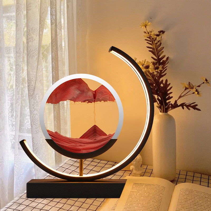 LED Table Lamp – Rotating Sandscape Design, Soft Glow Art Light