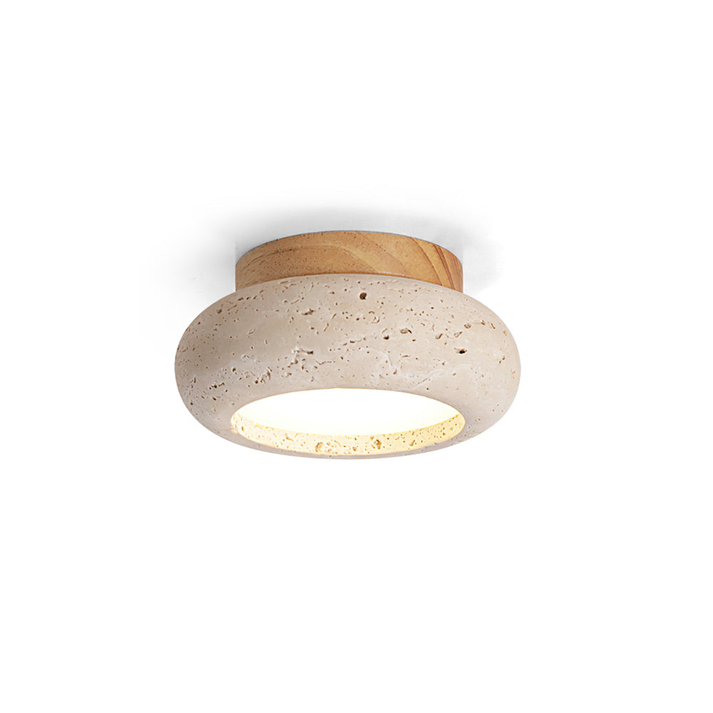 Natural Travertine Stone & Wood Ceiling Light – Integrated 7W LED