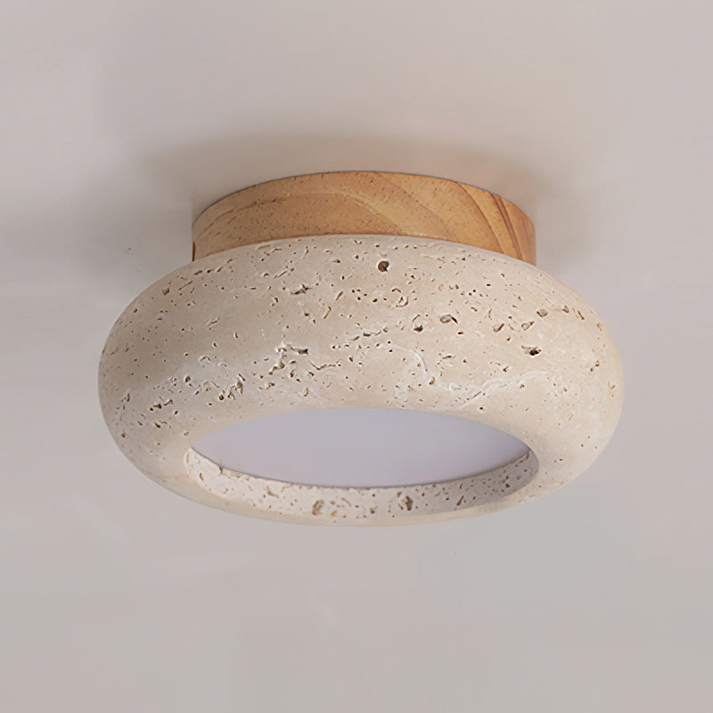 Natural Travertine Stone & Wood Ceiling Light – Integrated 7W LED