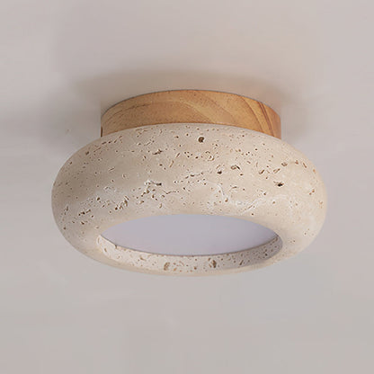 Natural Travertine Stone & Wood Ceiling Light – Integrated 7W LED