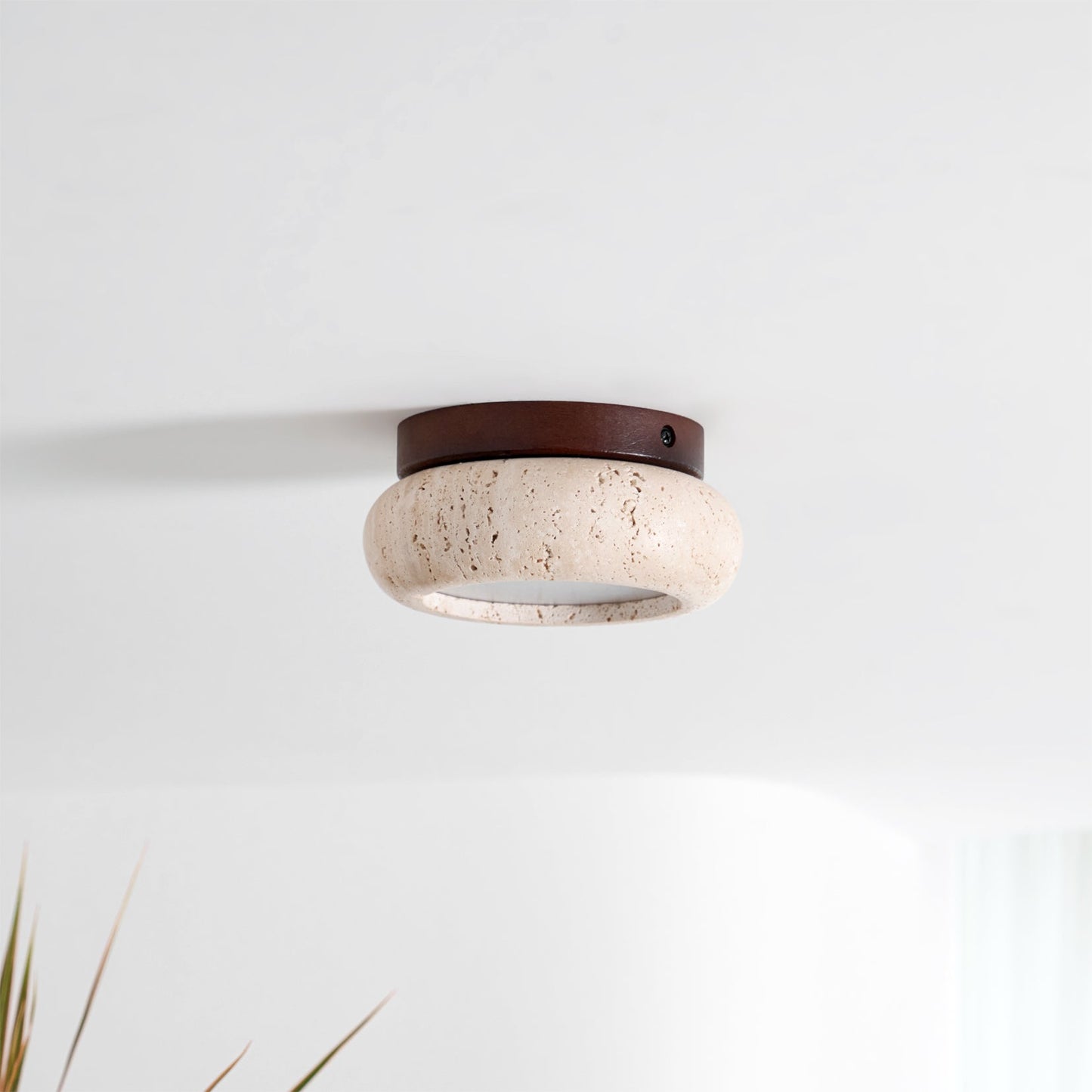 Natural Travertine Stone & Wood Ceiling Light – Integrated 7W LED