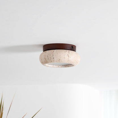 Natural Travertine Stone & Wood Ceiling Light – Integrated 7W LED