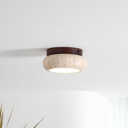 Natural Travertine Stone & Wood Ceiling Light – Integrated 7W LED