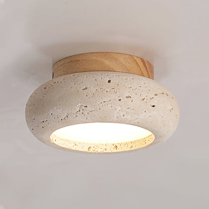 Natural Travertine Stone & Wood Ceiling Light – Integrated 7W LED