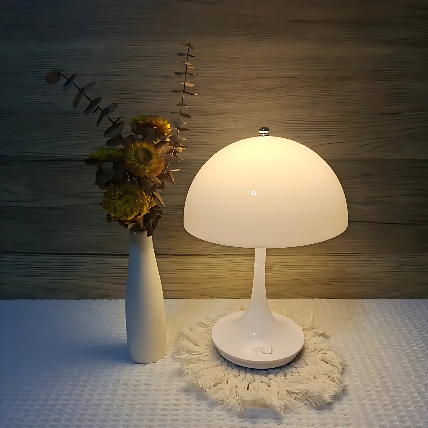 Scandi Mushroom Table Lamp – USB Rechargeable Integrated LED – Bedside & Desk
