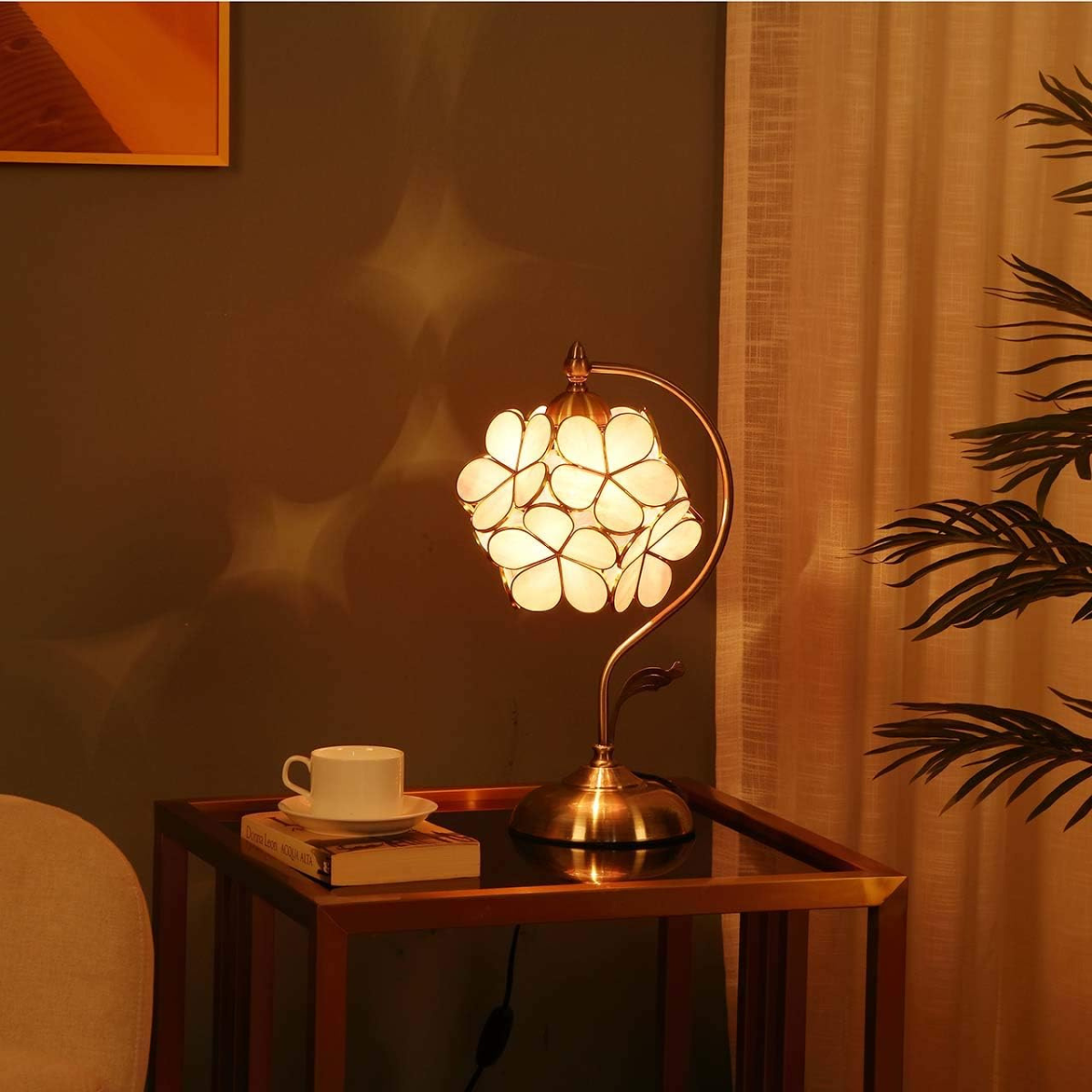 Tiffany Style Stained Glass Table Lamp with Brass Base