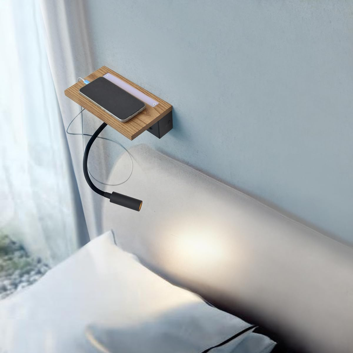 Wooden Wall Lamp with USB Type-C Charging