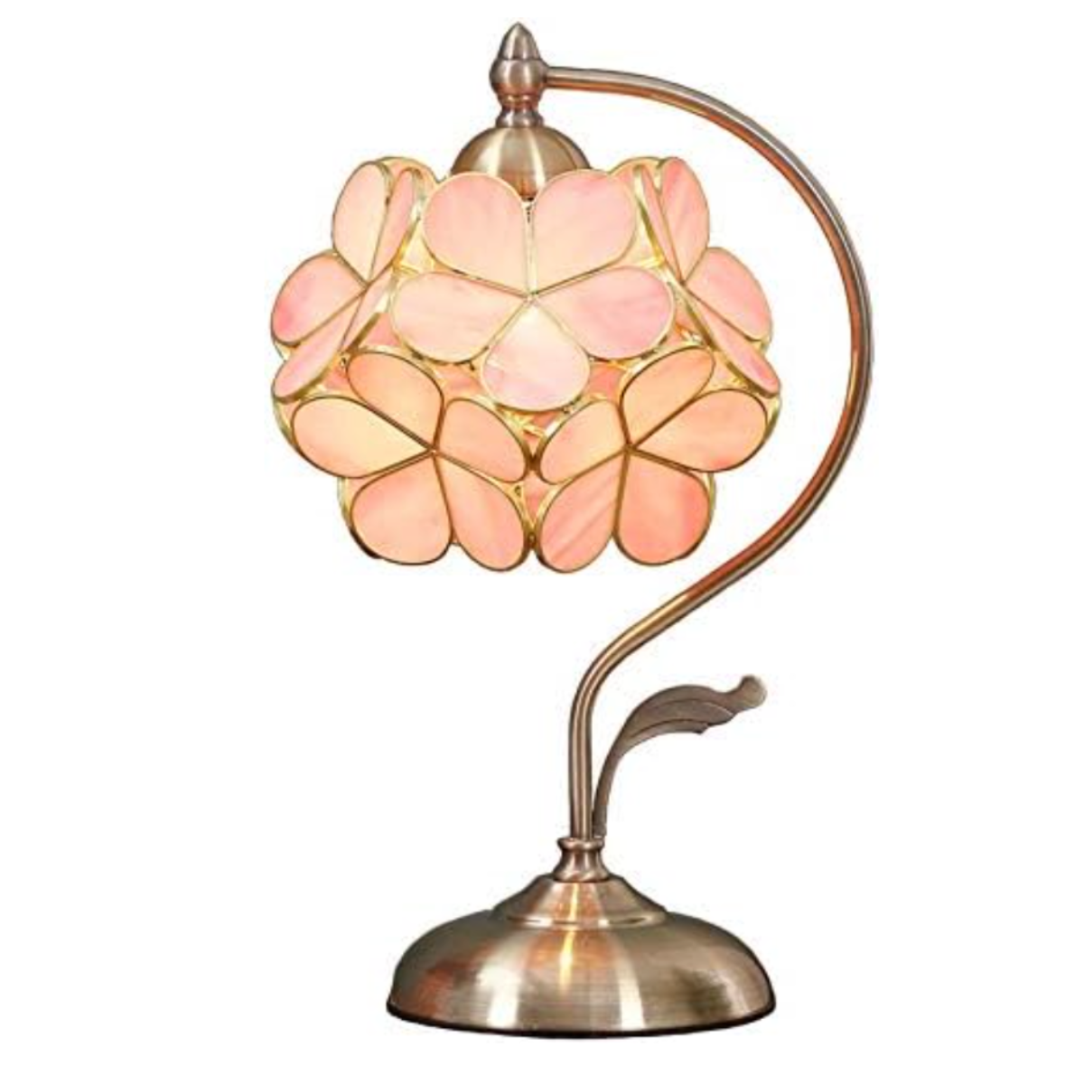 Tiffany Style Stained Glass Table Lamp with Brass Base