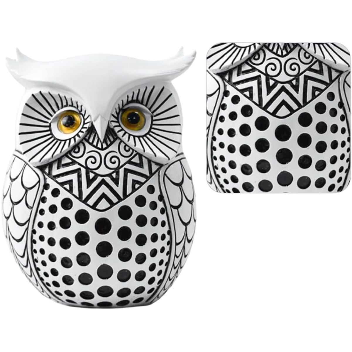 Resin Owl Figurine Modern Dots Design for Shelf or Desk