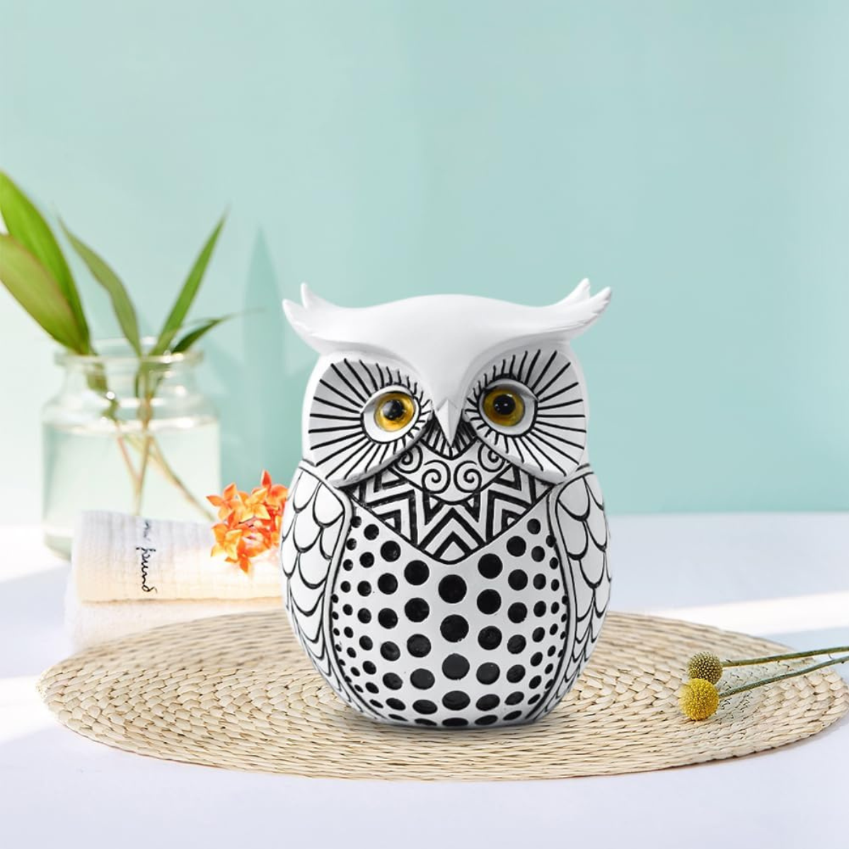 Resin Owl Figurine Modern Dots Design for Shelf or Desk