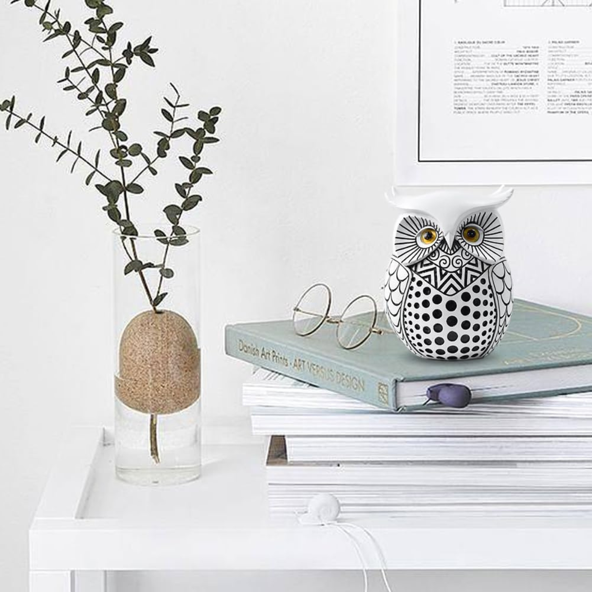 Resin Owl Figurine Modern Dots Design for Shelf or Desk