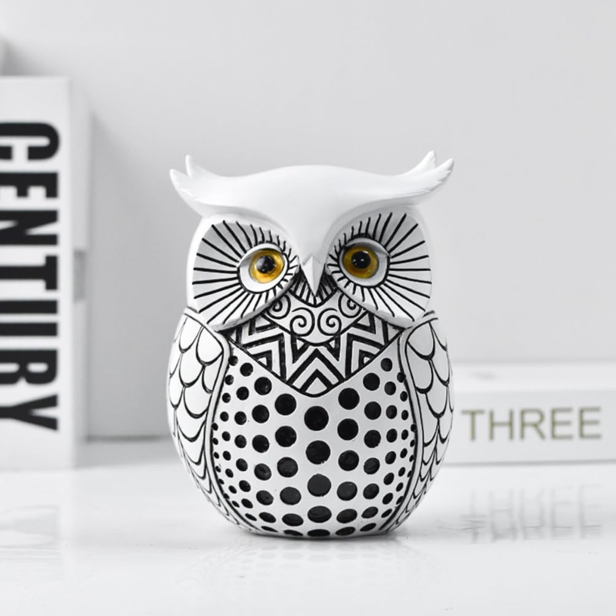 Resin Owl Figurine Modern Dots Design for Shelf or Desk