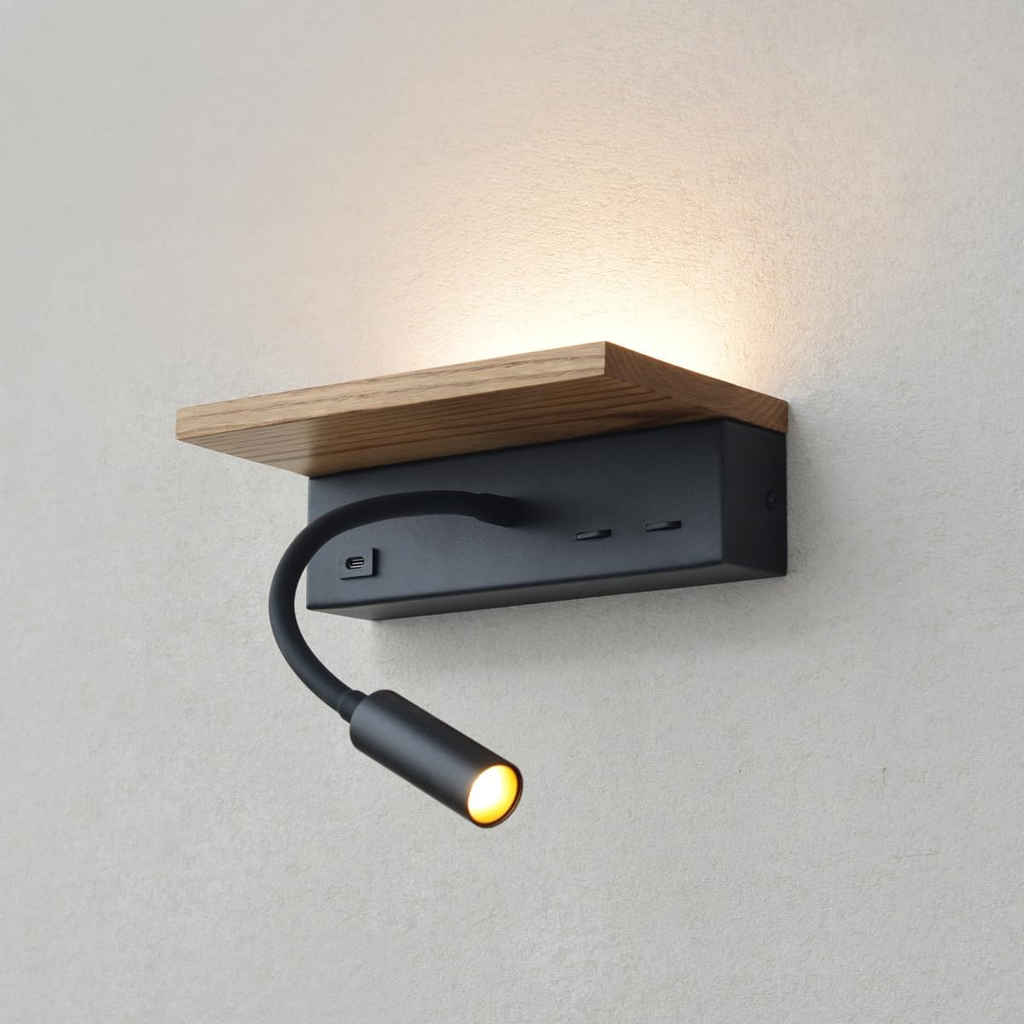 Wooden Wall Lamp with USB Type-C Charging