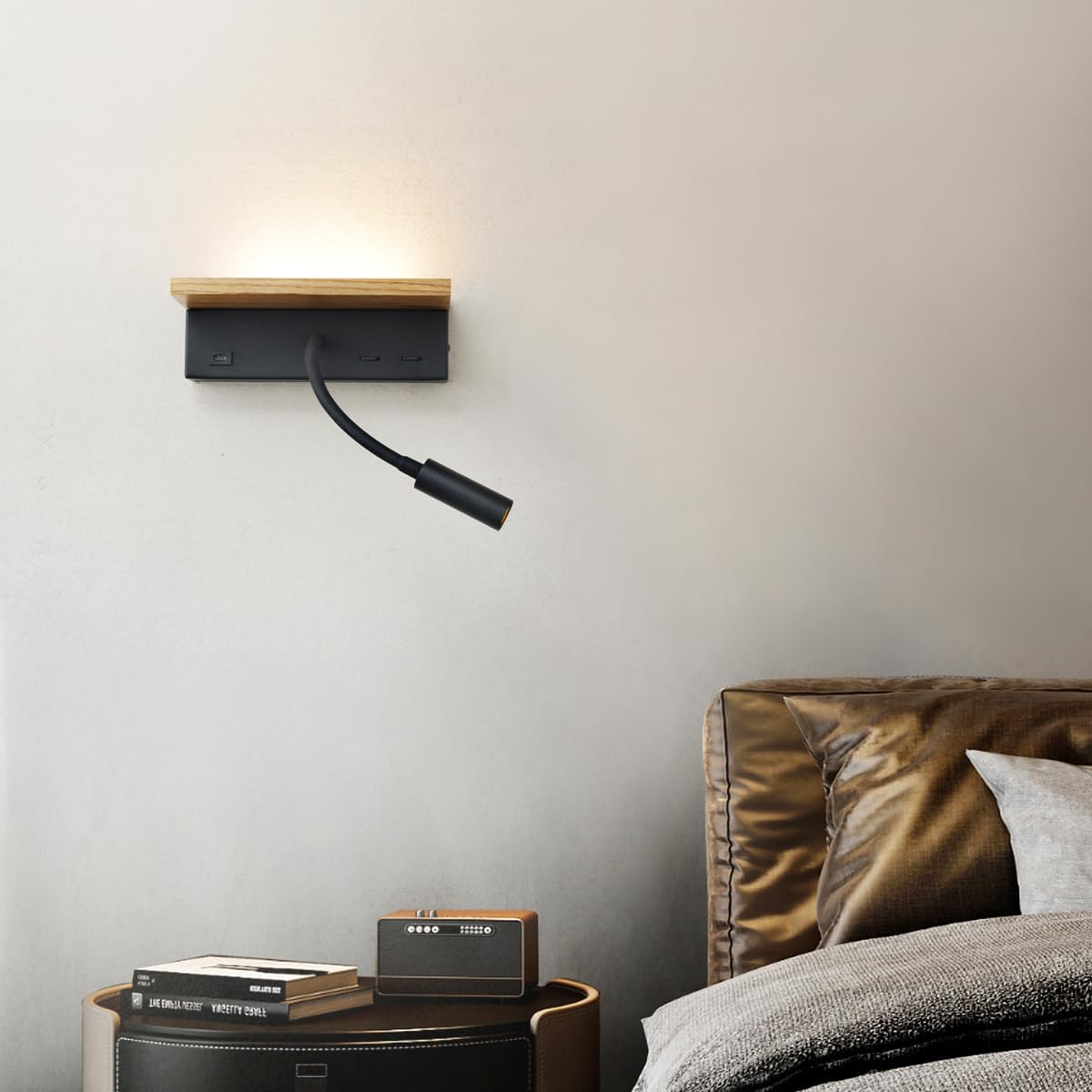 Wooden Wall Lamp with USB Type-C Charging
