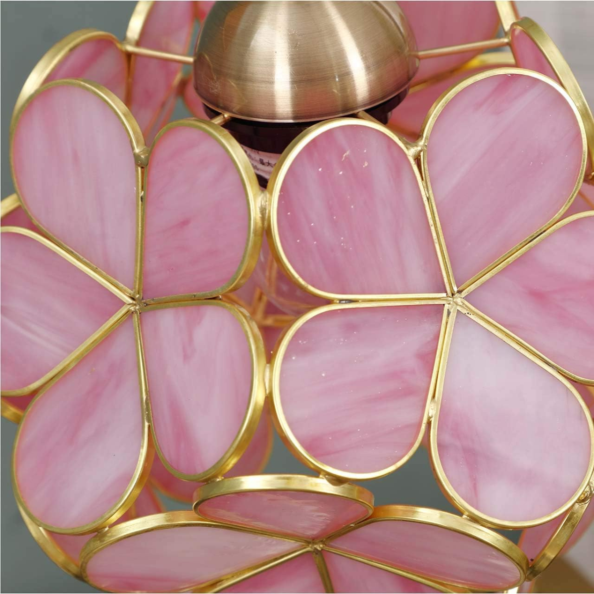 Tiffany Style Stained Glass Table Lamp with Brass Base