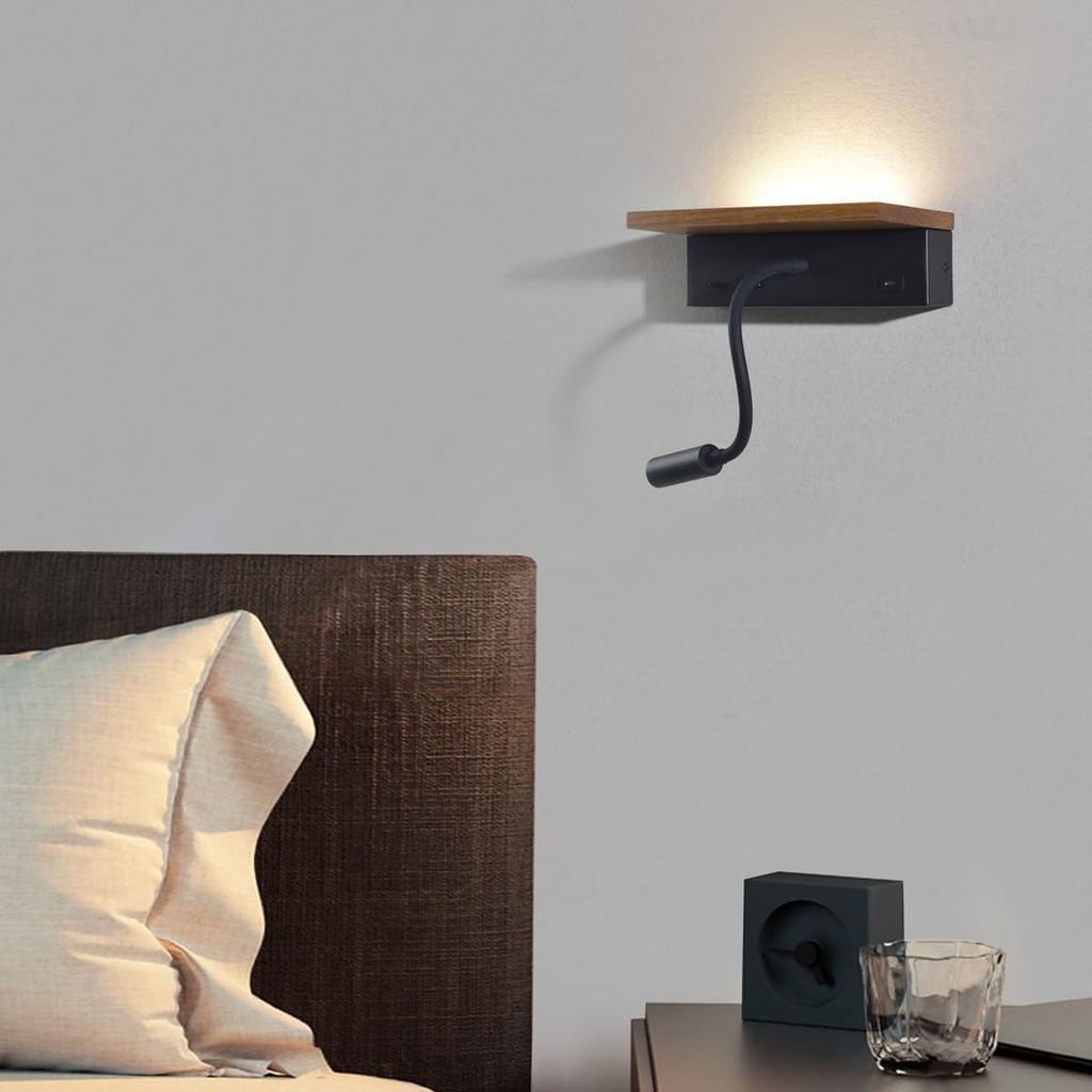 Wooden Wall Lamp with USB Type-C Charging